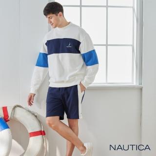【NAUTICA】男裝 修身拼接刷毛運動短褲(深藍色)