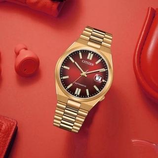 【CITIZEN 星辰】經典紳士時尚自動上鍊機械錶-40mm/勃艮地紅 畢業 禮物(NJ0153-82X)