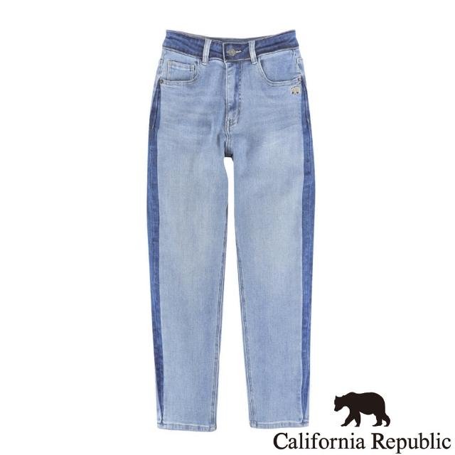 【California Republic】雙色拼接淺 女藍色牛仔褲
