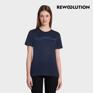 【Rewoolution】女 WAVES 140g短袖印花T恤[海軍藍](WC51356)