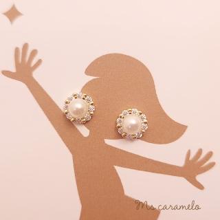 【焦糖小姐 Ms caramelo】925純銀鍍K黃(貝珠耳環 鋯石耳環)