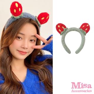 【MISA】毛絨髮箍 草莓髮箍/韓國設計可愛甜美毛絨草莓造型髮箍(4色任選)