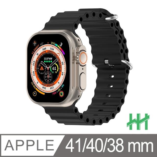 【HH】Apple Watch 38/40/41mm -午夜色-可調扣環海洋矽膠錶帶(SP-APW41-SK)