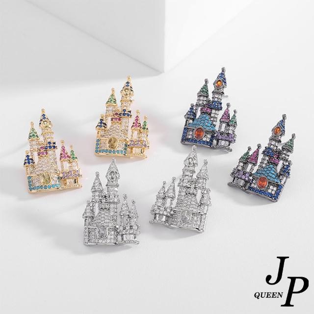 【Jpqueen】公主城堡水鑽設計風立體耳環(3色可選)
