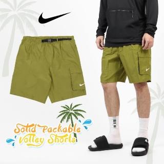 【NIKE 耐吉】海灘褲 Solid Packable 綠 男款 快乾 腰帶扣 短褲 褲子 可收納 三角內裡(NESSB521-314)