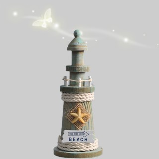 【北熊天空】地中海風 燈塔 擺飾 19公分高 木製 瞭望台 做舊 斑駁 海星 擺飾(擺件 海洋風 拍照道具)