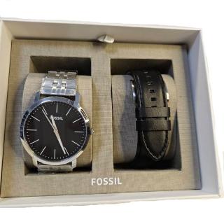 【FOSSIL】Fossil-BQ2466SET男款簡約風黑色錶盤石英手錶禮盒