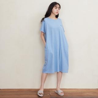 【Fantino 凡第諾】MIT有機棉寬袖反折連身裙-共2色(睡衣/居家服/家居服)