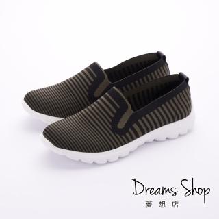 【DREAMS SHOP】輕量_MIT條紋飛織休閒懶人鞋-綠色(大尺碼女鞋41)