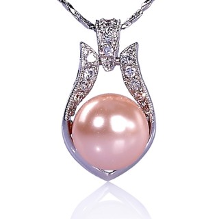 【小樂珠寶】漂亮淡水天然珍珠養珠墜子(項鍊粉橘大顆粒10-11mm)