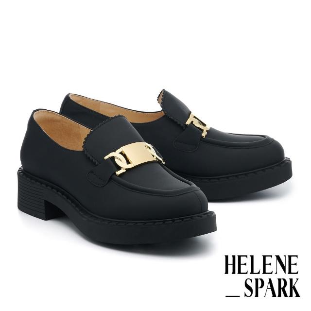 【HELENE_SPARK】復古品味長釦全真皮樂福厚底鞋(黑)