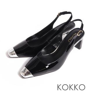【KOKKO 集團】高雅小香拼接風扁型鞋跟高跟涼鞋(黑色)