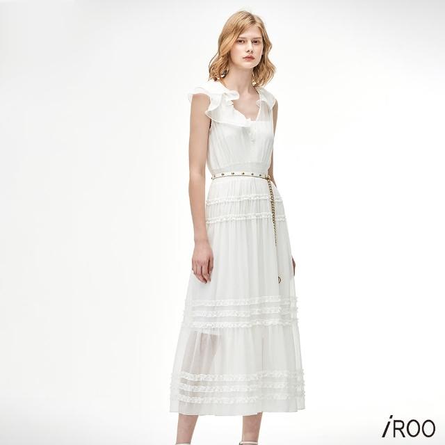 【iROO】雪紡鬆糕裙襬長洋裝