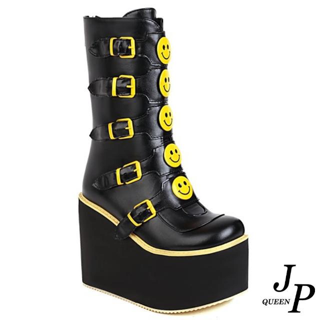 【JP Queen New York】黃色笑臉龐克馬丁粗厚底中筒靴(2色可選)