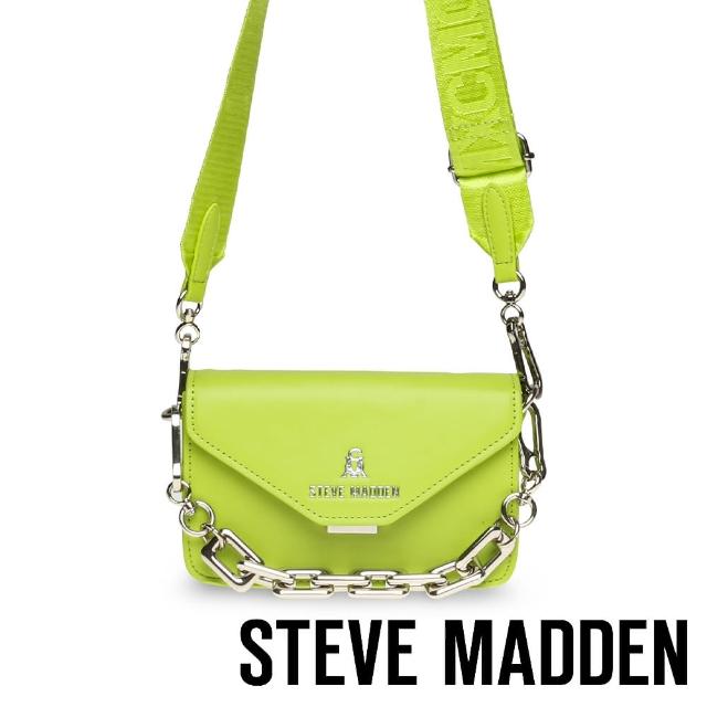 【STEVE MADDEN】BHESSA 皮革寬背帶鍊條信封斜背/手提包(綠色)