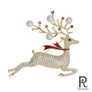 【RJ New York】聖誕季麋鹿珍珠胸針別針兩用款(白金色)