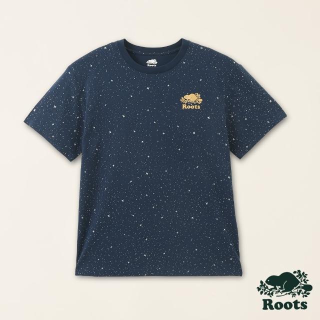 【Roots】Roots男裝-星際遨遊系列 滿版星辰有機棉短袖T恤(深藍色)