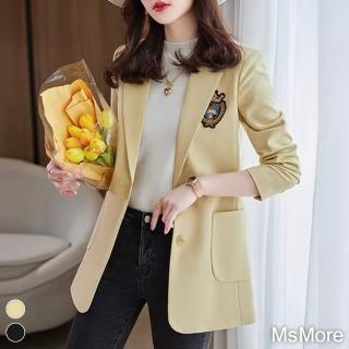 【MsMore】西裝外套英倫風減齡氣質韓版中長版西裝外套#115678(2色)