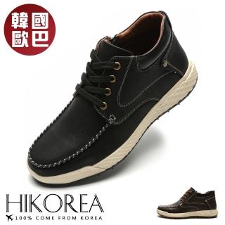 【HIKOREA】韓國空運。型男穿搭縫線側拉鍊厚底綁帶男款短靴(現+預/黑/73-481)