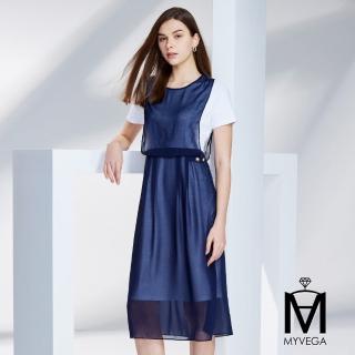 【MYVEGA 麥雪爾】MA兩件式文青休閒風洋裝-深藍