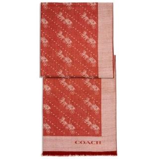 【COACH】新款滿版馬車圖案寬版羊毛圍巾(紅沙色)
