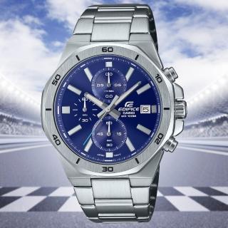 【CASIO 卡西歐】EDIFICE 經典設計 強悍八角形錶圈計時運動錶-藍(EFV-640D-2AV 防水100米)