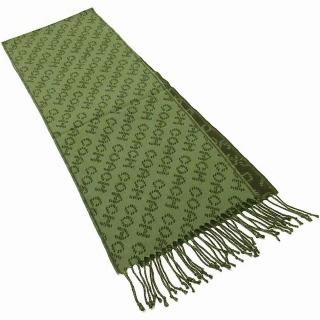 【COACH】滿版字樣羊毛保暖披肩圍巾(橄欖綠)