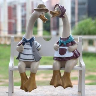 【JEN】北歐風創意情侶鴨桌面花園庭院擺飾(不含椅子)