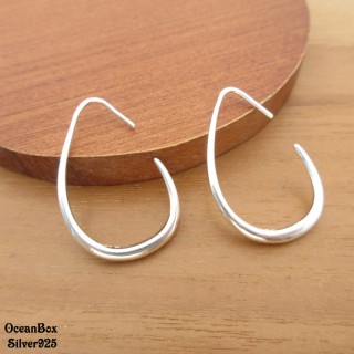 【海洋盒子】個性設計款水滴圓弧990純銀針勾式耳環(垂墜耳環)