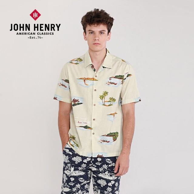【JOHN HENRY】島嶼海洋古巴領花襯衫-米色