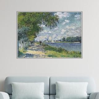 《在亞爾嘉杜的塞納河》莫內Monet．印象派畫家 世界名畫 經典名畫 風景油畫-白框60x80CM