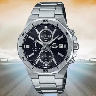【CASIO 卡西歐】EDIFICE 經典設計 強悍八角形錶圈計時運動錶-黑(EFV-640D-1AV 防水100米)