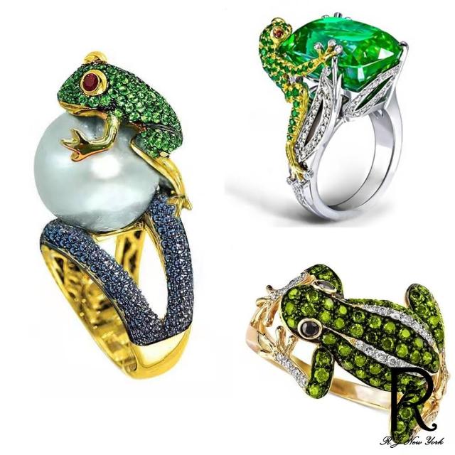 【RJ New York】童話綠青蛙水鑽珍珠設計戒指(7款尺寸可選)