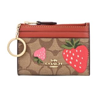 【COACH】草莓xlogo PVC卡片/零錢鑰匙夾(紅木)