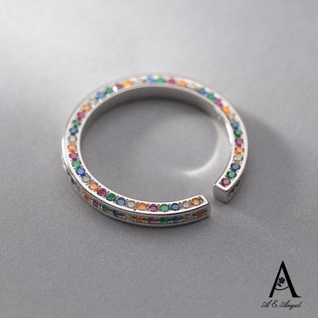 【ANGEL】彩虹晶鑽設計感開口可調節戒指(銀色)