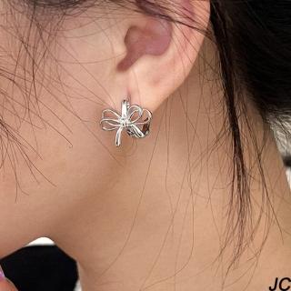 【JC Collection】925純銀鏤空蝴蝶結名媛氣質耳環(銀色)