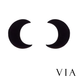 【VIA】白鋼耳釘 白鋼耳環 月亮耳釘/星空系列 月亮造型白鋼耳釘(黑色)