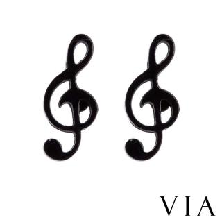 【VIA】白鋼耳釘 白鋼耳環 音符耳釘/符號系列 動感音符造型白鋼耳釘(黑色)