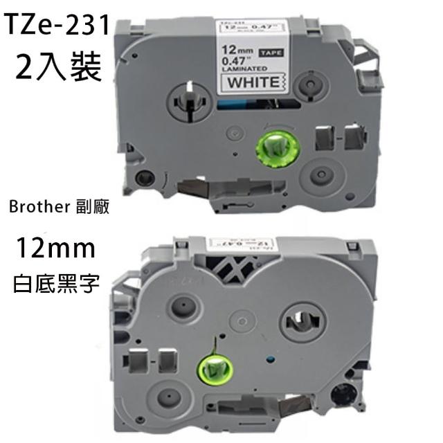 Brother TZe-231 12mm 全新副廠白底黑字 護貝標籤帶-2入裝