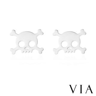 【VIA】白鋼耳釘 白鋼耳環 骷髏頭耳釘/個性系列 時尚骷髏頭造型白鋼耳釘(鋼色)