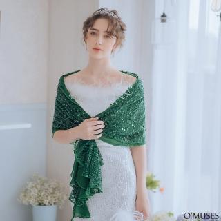 【OMUSES】蕾絲雪紡亮片珠飾綠色披肩11-7135(F)