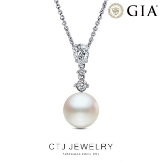 【CTJ】GIA 30分 F/SI 18K金 AKOYA珍珠 鑽石項鍊