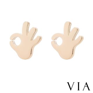 【VIA】白鋼耳釘 白鋼耳環 符號耳釘/符號系列 OK手勢造型白鋼耳釘(金色)