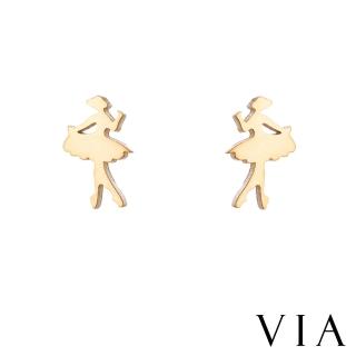 【VIA】白鋼耳釘 白鋼耳環 女孩耳環/時尚系列 芭蕾舞女孩造型白鋼耳釘(金色)