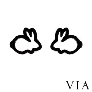 【VIA】白鋼耳釘 白鋼耳環 小兔耳釘/動物系列 可愛小兔線條造型白鋼耳釘(黑色)