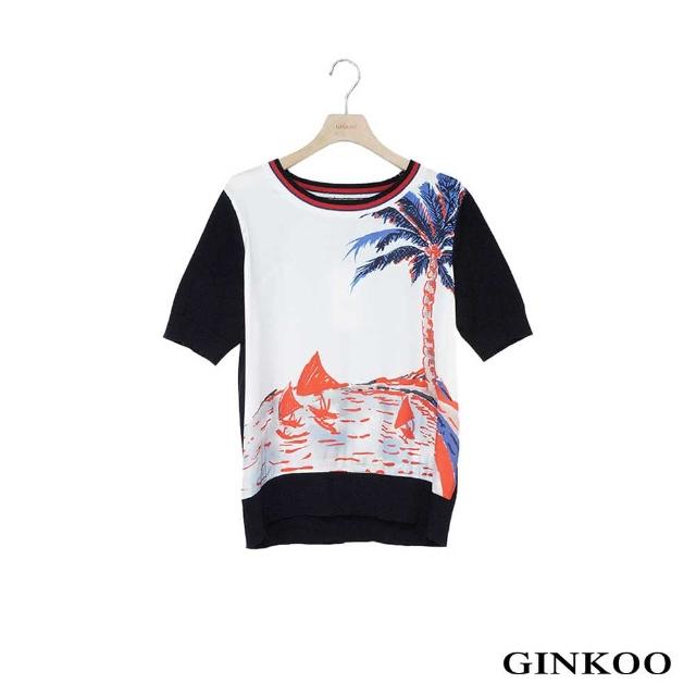 【GINKOO 俊克】熱帶度假印花針織上衣