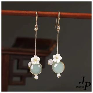【Jpqueen】古風純淨白花綠玉針式夾式耳環(2款可選)