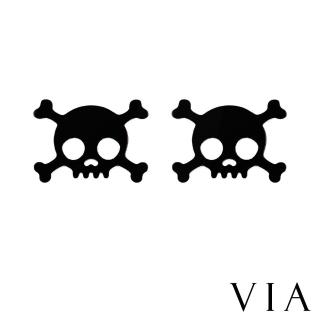 【VIA】白鋼耳釘 白鋼耳環 骷髏頭耳釘/個性系列 時尚骷髏頭造型白鋼耳釘(黑色)