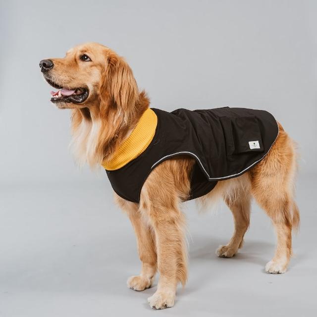 【CAMPET】Adventurer 寵物快穿機能衣-純黑暖黃-S-L(寵物保暖防潑水機能風衣)
