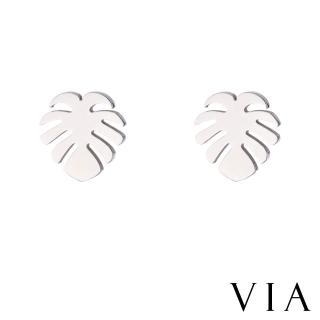 【VIA】白鋼耳釘 白鋼耳環 樹葉耳環/植物系列 棕櫚樹葉造型白鋼耳釘(鋼色)